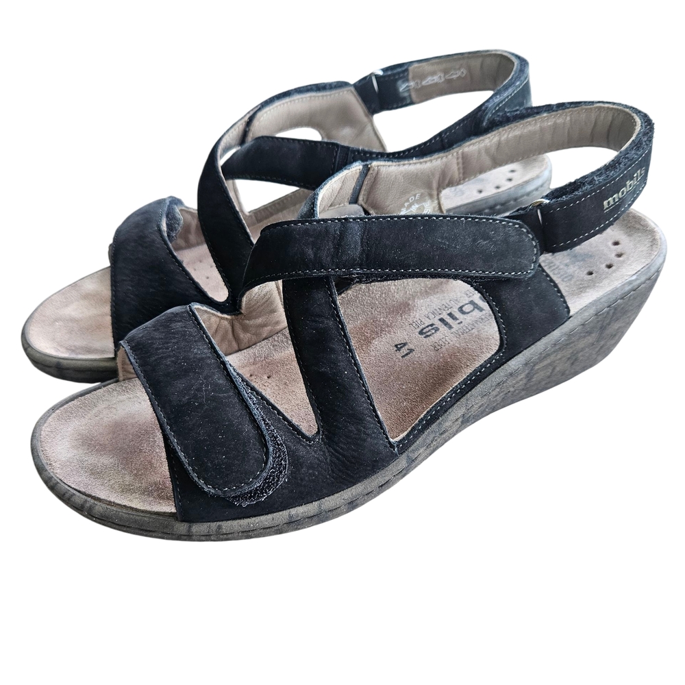 Mephisto Mobils Black Wedge Sandals